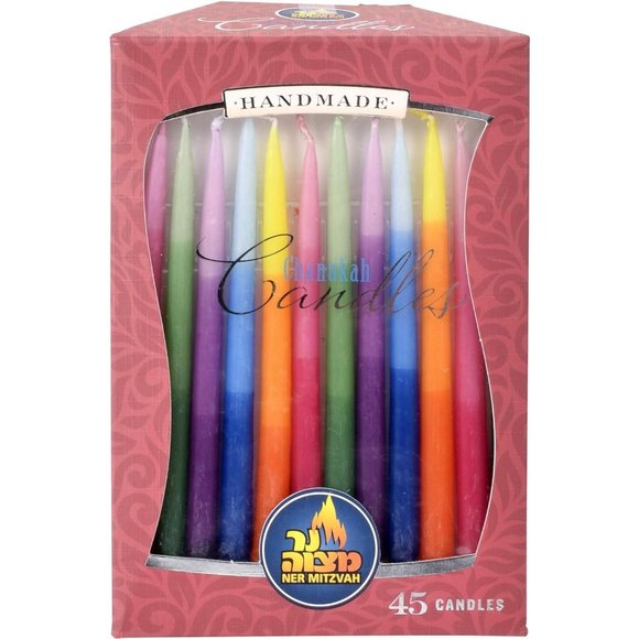 45 Tri Colored Hanukkah Candles Fits Most Menorahs Premium Quality Wax - Picture 5 of 5
